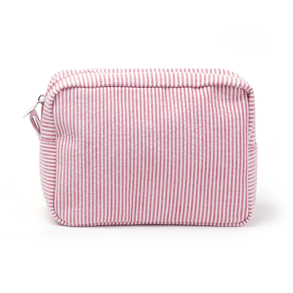 Seersucker Ruffle Cosmetic Bags Pink/Purple Striped Storage Make Up Bags for Women Lady with Zipper Travel Bag Makeup Bag