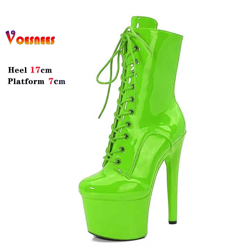 Red 17CM/6Inchs Women Boots Sexy Fashion Catwalk Knight Boots PU Upper Exotic High Heel Platform Party Boots Pole Dance Shoes