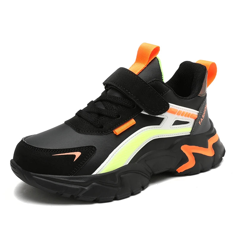 New Sport Sneaker Kids Boys Casual Shoes for 5-16Years Old Children Leather Non-Slip Fashion Tenis Shoes Soft Soled Black Shoe