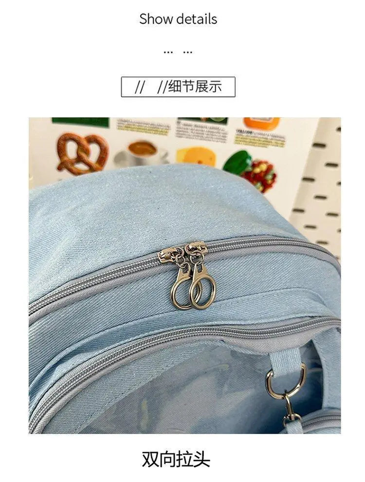 HAEX Denim Women Backpacks 2026 Large Capacity Harajuku DIY Anime Badge Ita Bag Female Student Daily Commute Mochilas Para Mujer