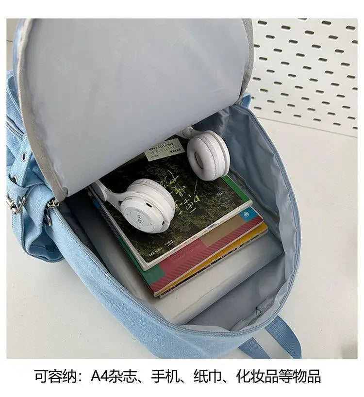 HAEX Denim Women Backpacks 2026 Large Capacity Harajuku DIY Anime Badge Ita Bag Female Student Daily Commute Mochilas Para Mujer