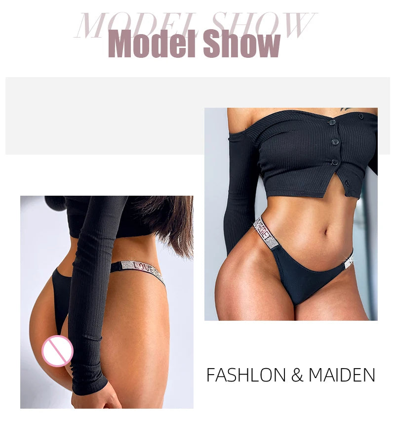 Sexy Panties G-string Sports Women Thong T-back Fitness Secret Rhinestone Sexy Lingerie Letter Diamonds Female Underwear