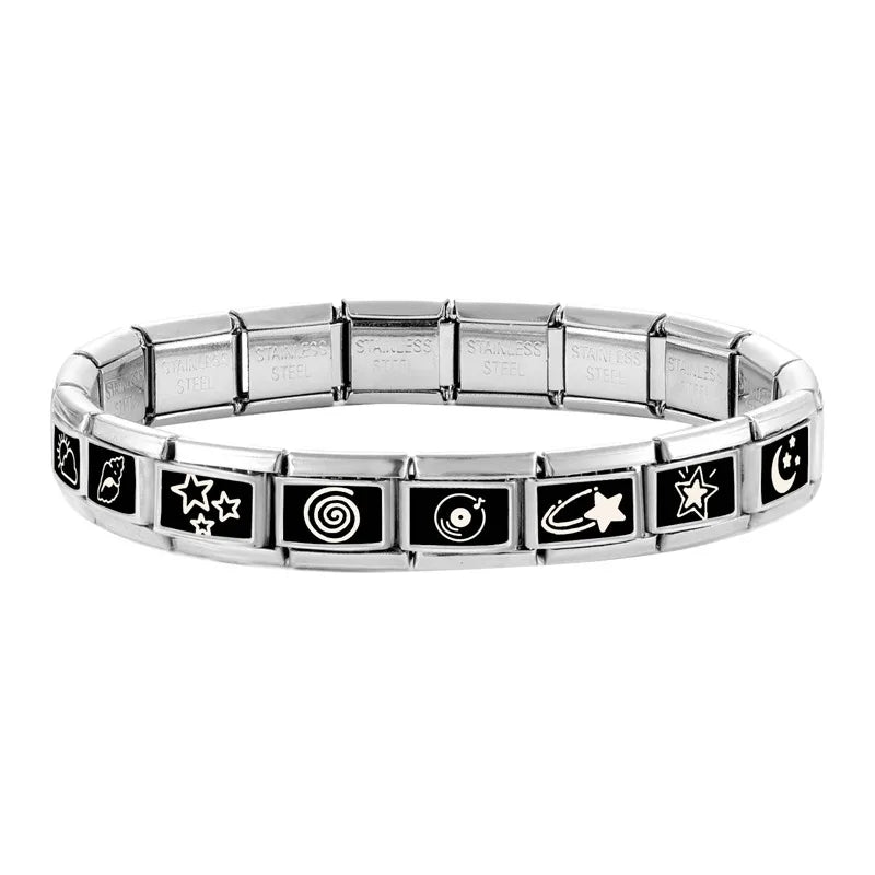 Personalized Black and White Moon Stars Cloud Italian Charm Links Fit 9mm Stainless Steel Bracelet Men Women DIY Making Gifts