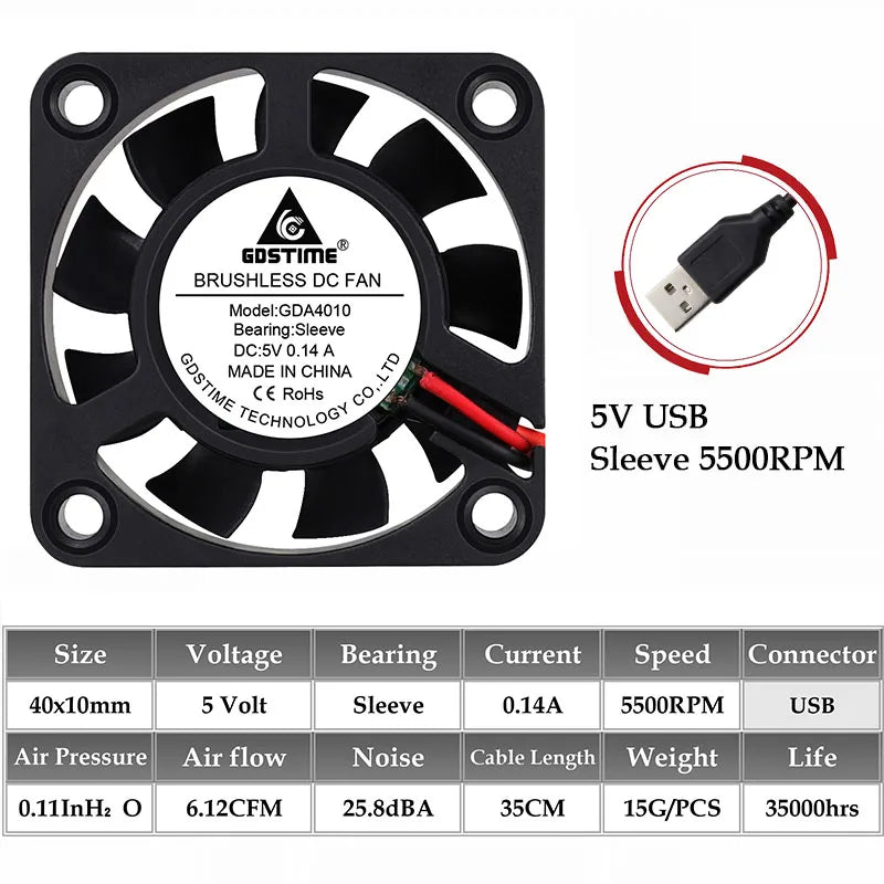 2Pcs Gdstime DC 24V 12V 5V 40mm x 40mm x 10mm 2-Pin Ball Bearing Computer PC Case Cooling Fan 4010