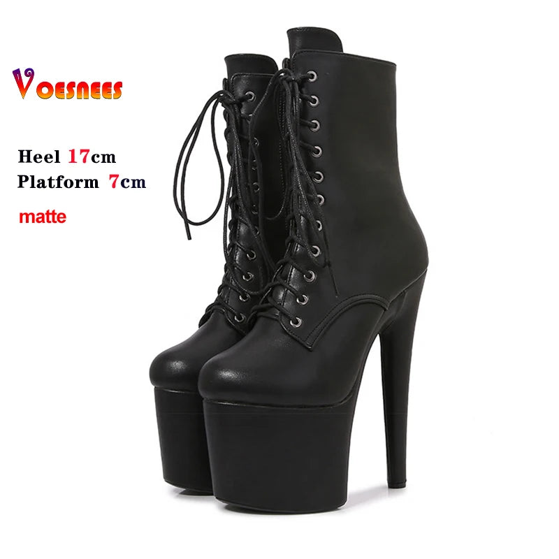 Red 17CM/6Inchs Women Boots Sexy Fashion Catwalk Knight Boots PU Upper Exotic High Heel Platform Party Boots Pole Dance Shoes