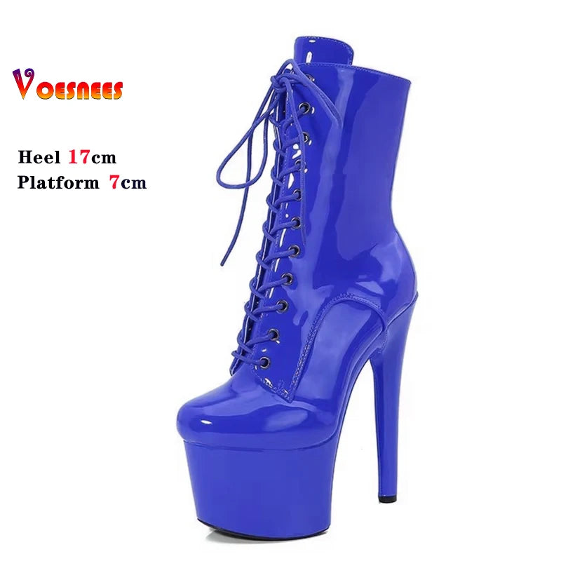 Red 17CM/6Inchs Women Boots Sexy Fashion Catwalk Knight Boots PU Upper Exotic High Heel Platform Party Boots Pole Dance Shoes