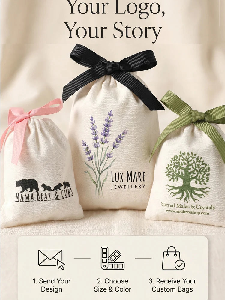 Small White Cotton Gift Bags Custom Party Muslin Linen Drawstring Bag Perfume Jewelry Logo Pouch