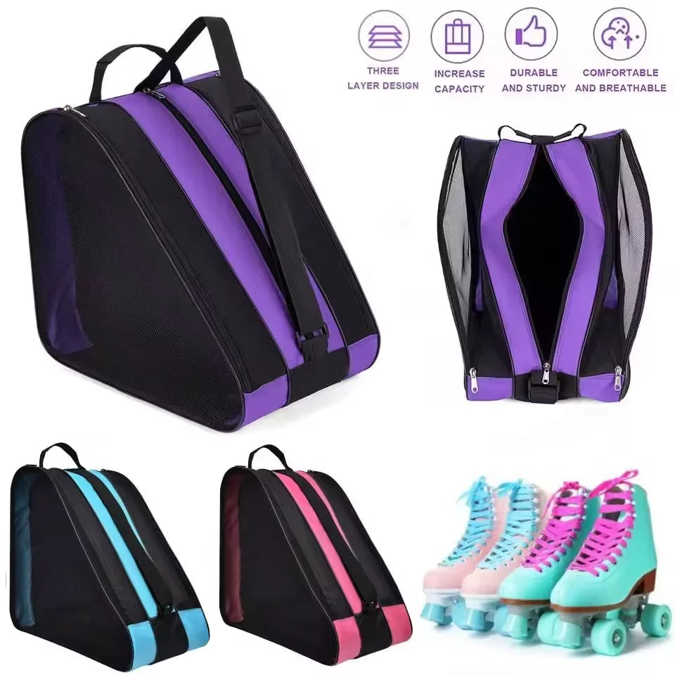Portable Roller Skates Bag Ice Skating Bag Large Capacity Breathable Kids Inline Skates Bag Ski Snow Boots Bag Skating Shoes Bag