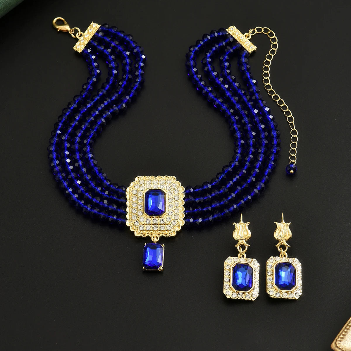 A Moroccan-Style Bridal Imitation Pearl Necklace Handcrafted Beaded Square Pendant Wedding Dress Earring Accessory