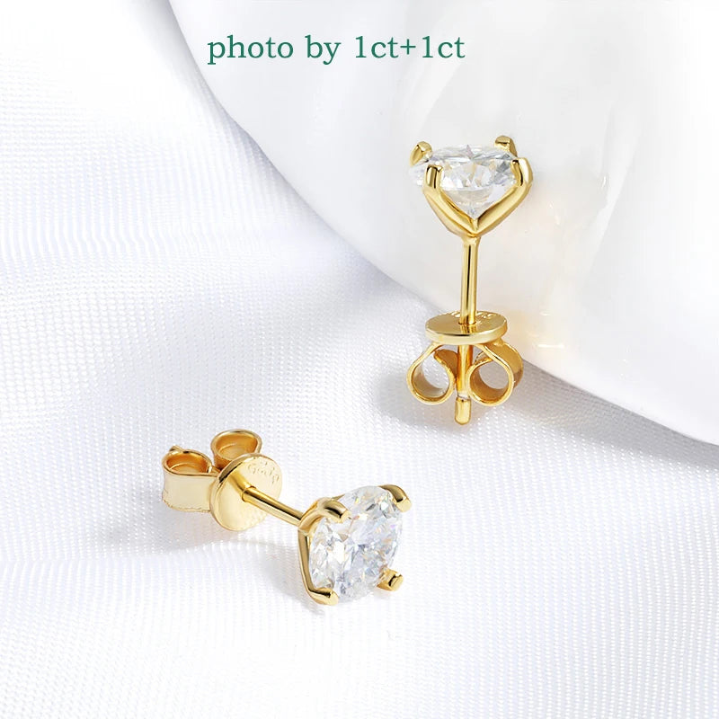 Smyoue Original S925 Sterling Silver Moissanite Stud Earrings VVS Round Cut 18k Gold Imitation Diamond Ear Studs for Women Gift