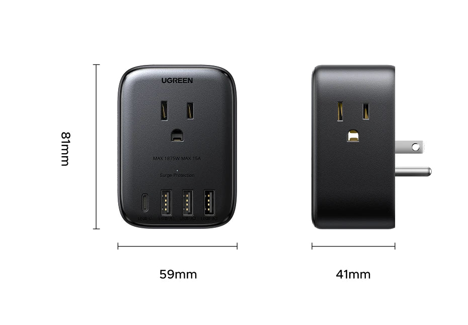 UGREEN Outlet Extender 20W Power Strip with 4 AC Outlets 3 USB A 1 USB C Wall Charger for Home Office Travel 1875W 15A 125V