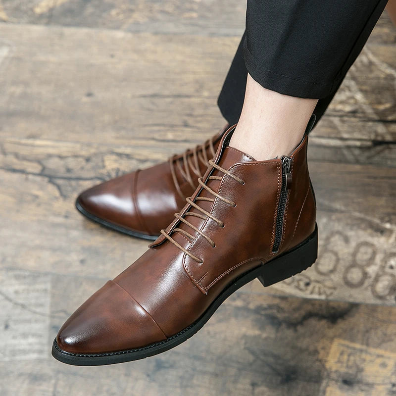 Luxury Designer Men's 38~48 Genuine Leather Italian Brand Dress Shoes Men Fashion Chelsea Casual Boots Retro Ankle Boot Footwear