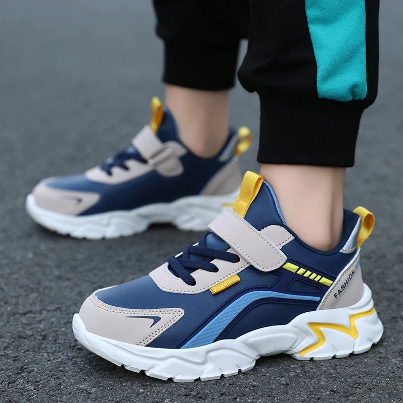 New Sport Sneaker Kids Boys Casual Shoes for 5-16Years Old Children Leather Non-Slip Fashion Tenis Shoes Soft Soled Black Shoe