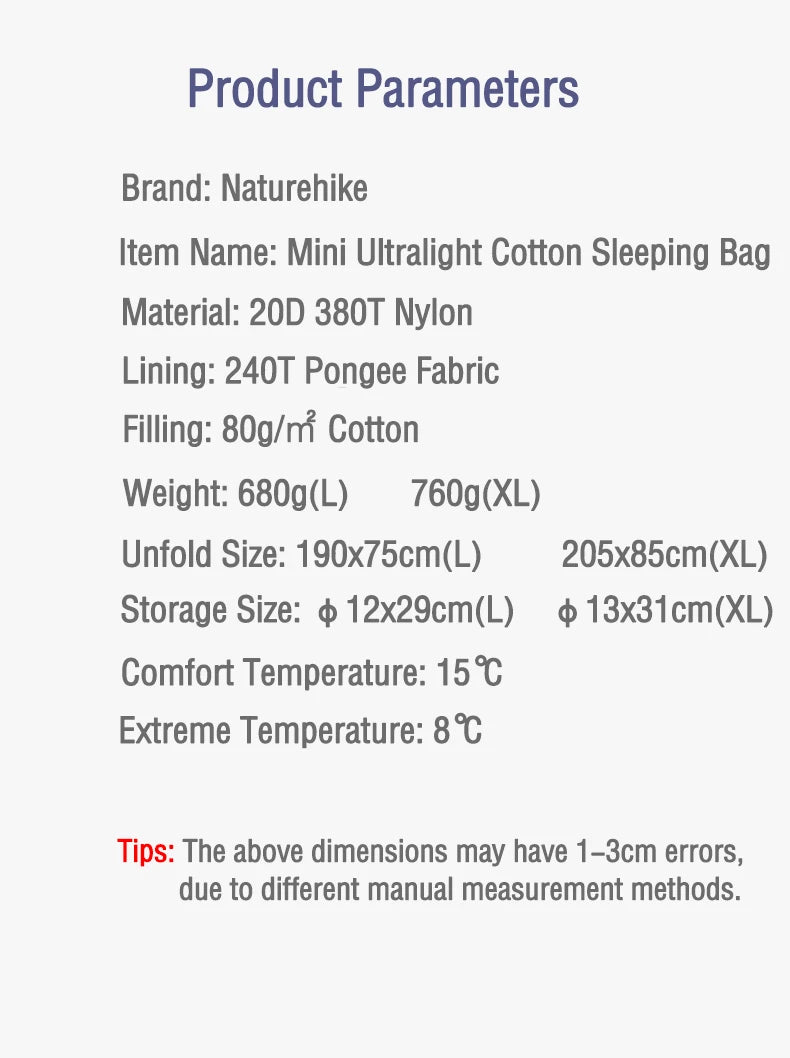 Naturehike lw180 Sleeping Bag Ultralight Cotton Sleeping Bag Spring Summer Sleeping Bag Outdoor Hiking Camping Sleeping Bag