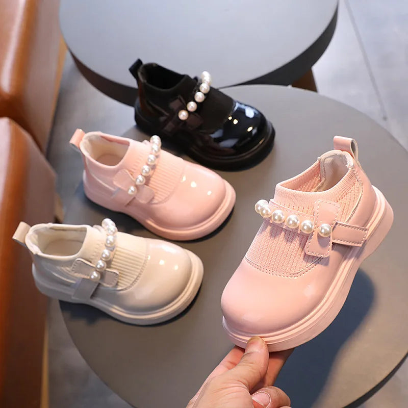 Toddlers Girls Casual Shoes Beading Princess Kids Flats Stretch Fabric Slip-on Fashion Children Shoes Spring Autumn Brand New