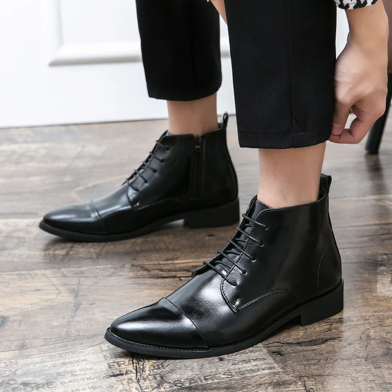 Luxury Designer Men's 38~48 Genuine Leather Italian Brand Dress Shoes Men Fashion Chelsea Casual Boots Retro Ankle Boot Footwear