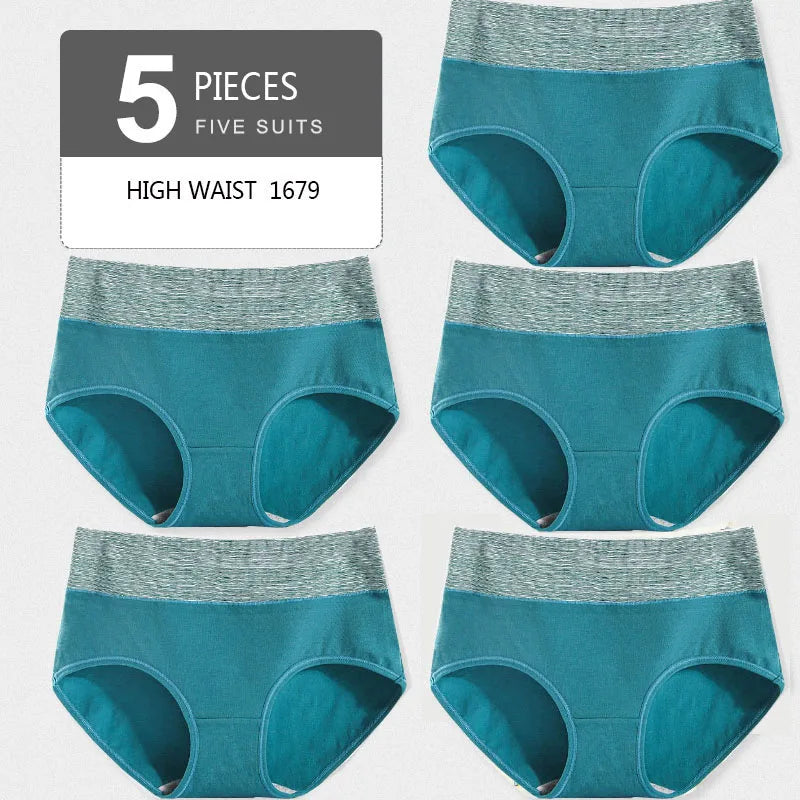 5Pcs Women's Panties Lady Cotton Underwear Print Cute Girls Breathable Seamless High Waist Briefs Woman Sexy Lingerie Intimates