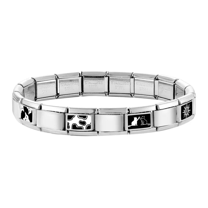 Personalized Black and White Moon Stars Cloud Italian Charm Links Fit 9mm Stainless Steel Bracelet Men Women DIY Making Gifts