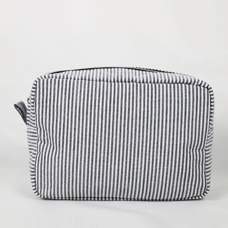 Seersucker Ruffle Cosmetic Bags Pink/Purple Striped Storage Make Up Bags for Women Lady with Zipper Travel Bag Makeup Bag