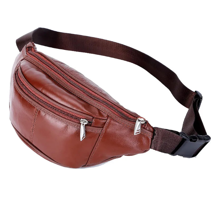 Fashion Men Genuine Leather Fanny Bag for Phone Pouch Male Leather Messenger Bags Brand Fanny Pack Male Travel Waist Bag Men