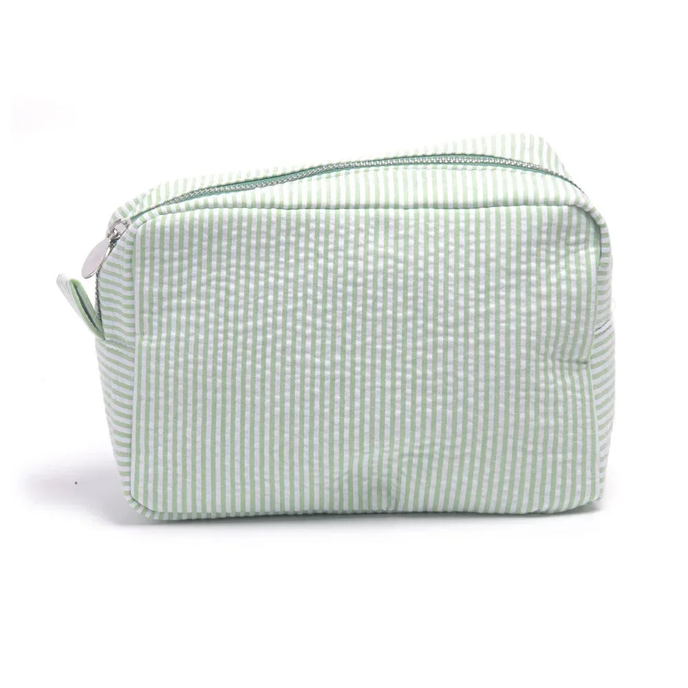Seersucker Ruffle Cosmetic Bags Pink/Purple Striped Storage Make Up Bags for Women Lady with Zipper Travel Bag Makeup Bag